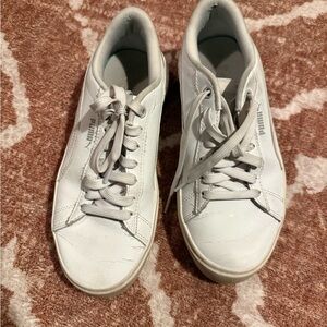 Puma Light Gray and White Low-Top Sneakers